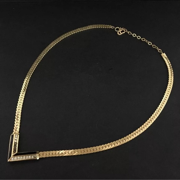 Authentic Christian Dior Rhinestone Gold Tone Pendant Necklace - Picture 1 of 8